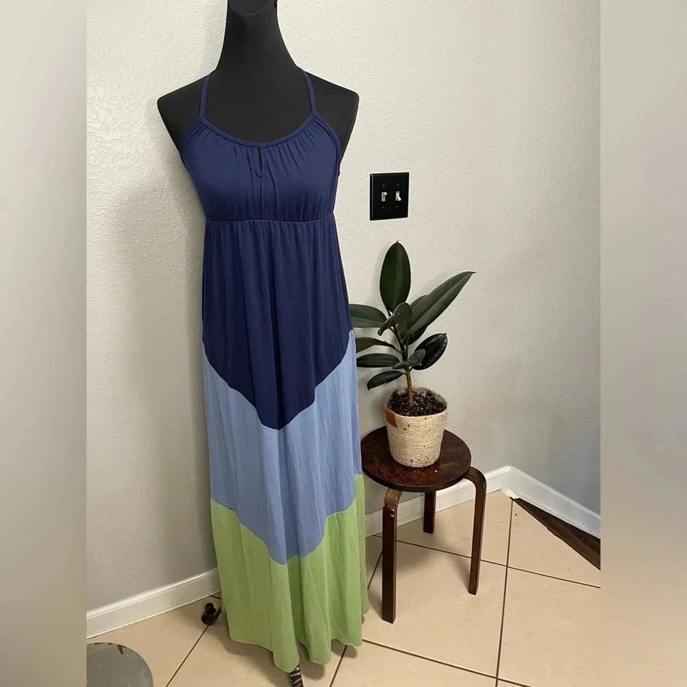 Mossimo Supply Co Women's Blue Green Colorblock Sleeveless Maxi Dress Size Small